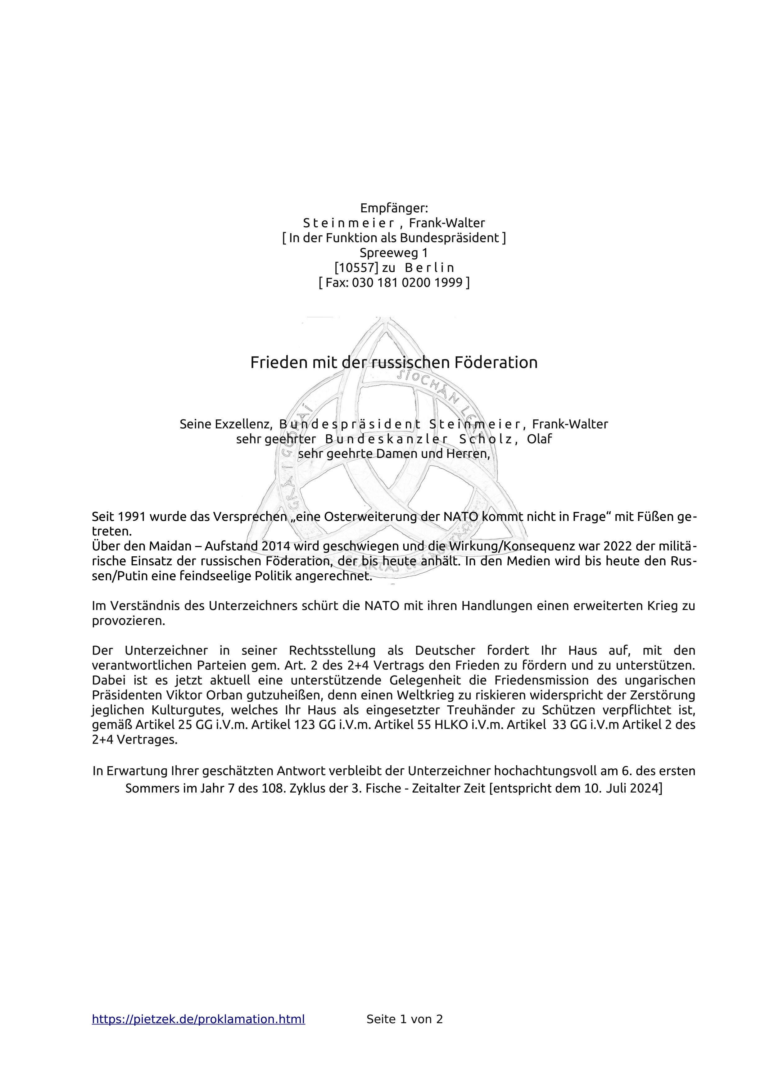 Frieden mit der russ. Foederation Frieden mit der russ. Foederation